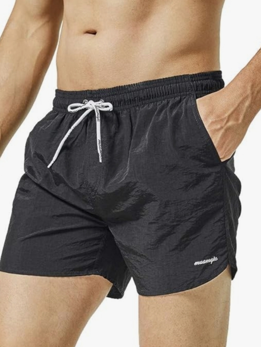 Maamgic Navy Blue Nylon Men's Swim Trunks with Drawstring